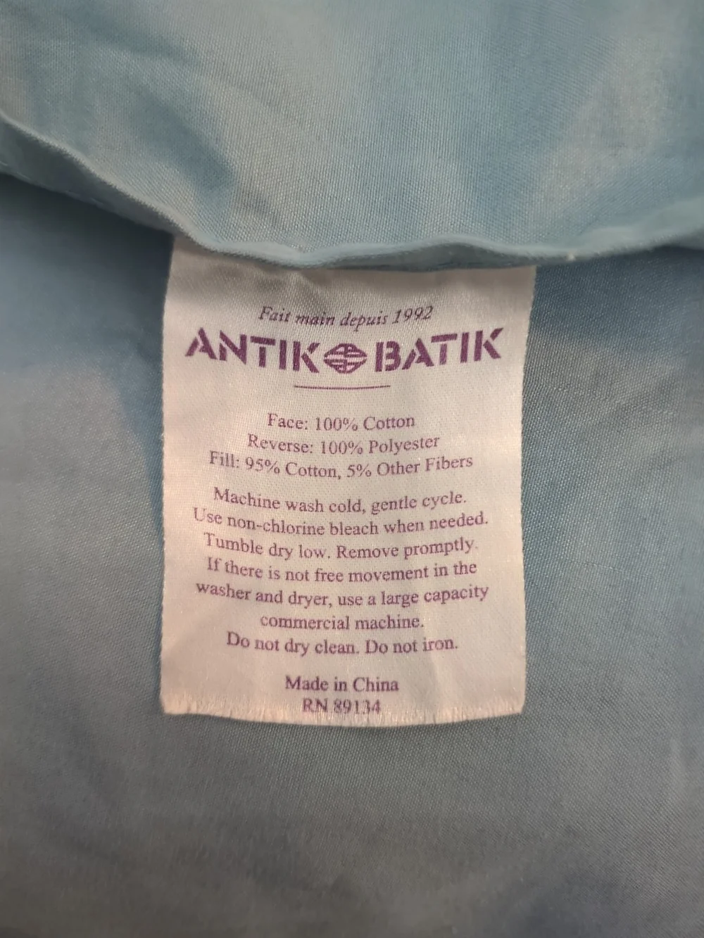 Vintage French Antik Batik Quilted Pillow Shams Pair Blue Cotton Standard Boho